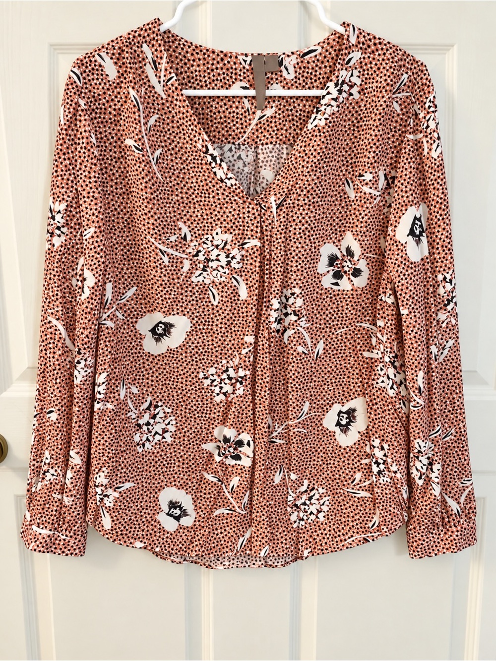 Brixon XL Coral Floral Print V-Neck Long Sleeve Blouse